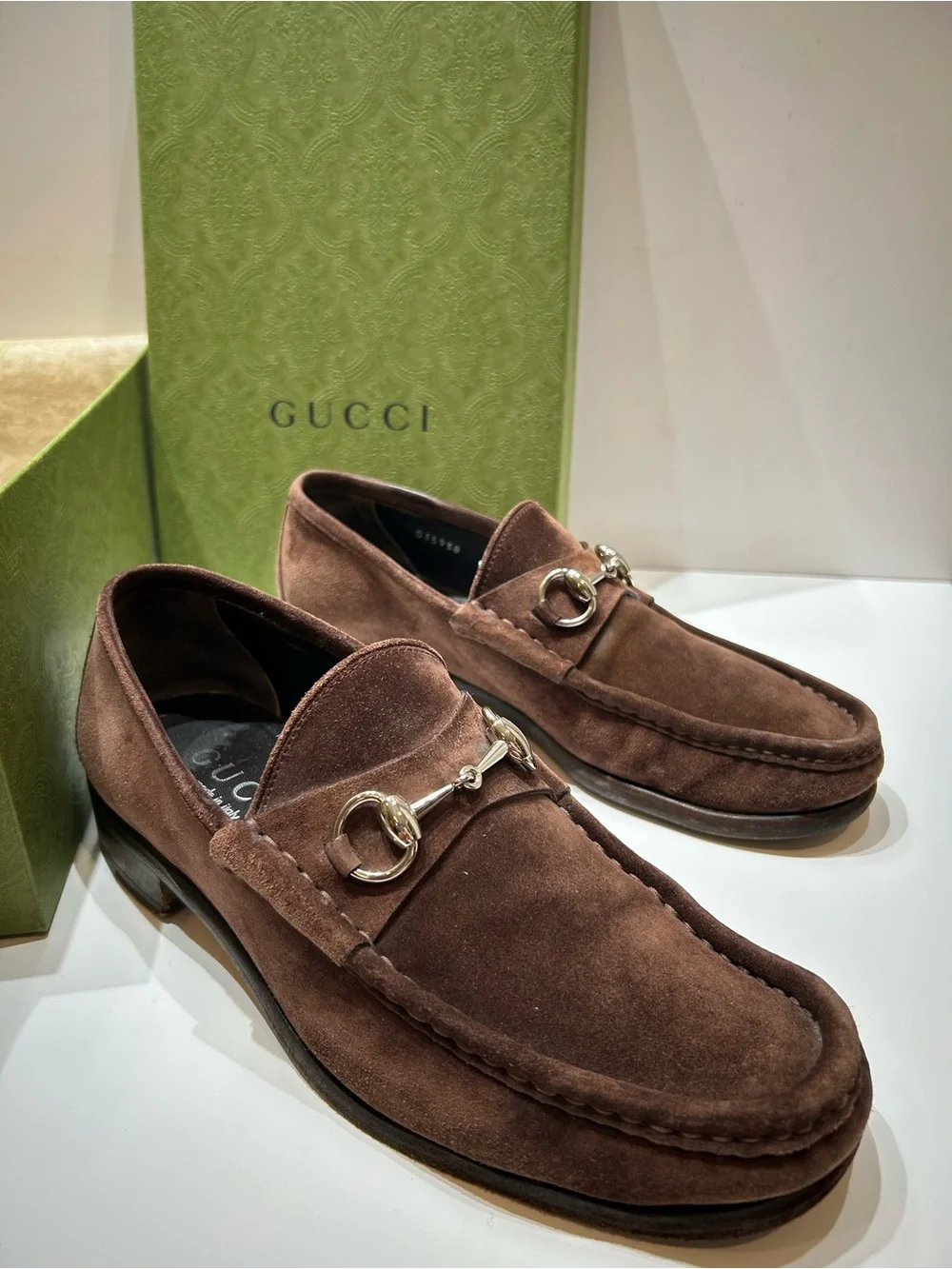 Men’s Gucci Brown Suede Horsebit Slip-On Loafers Sz 8D with Original Box VGUC